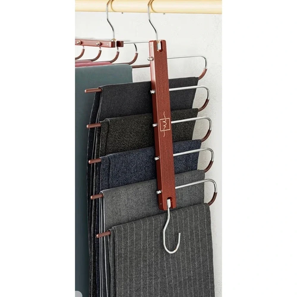 Pants Hanger 1 Pack Mahogany Wooden Closet Organizer Space Saving Collapsible